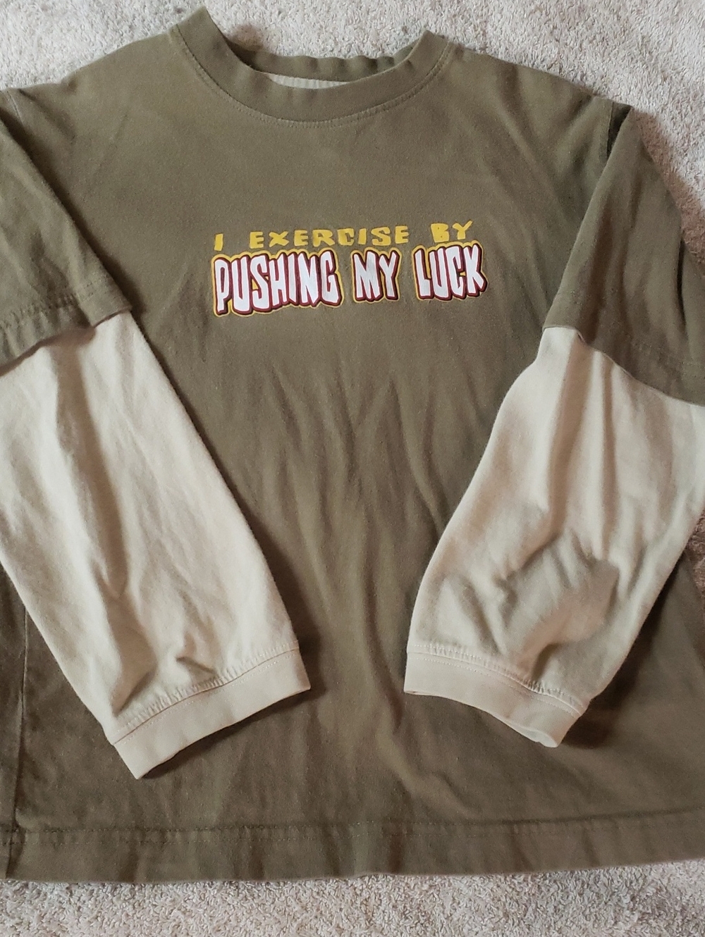 Graphic Layered-Look Long Sleeve Tee - Olive & Cream